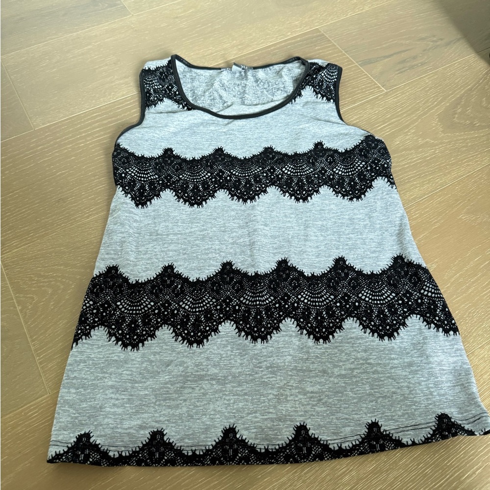 Roz & Ali Gray Tank Top with Black Lace Accents